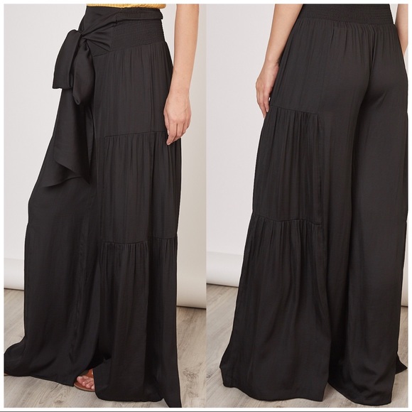 Sale TIERED WIDE LEG PANTS with a SASHED WAIST - Picture 2 of 7